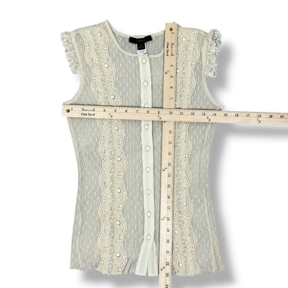Vintage Express Sheer Lace Mesh Ruffle Coquette Top Blouse Ivory XS Y2K Western - Picture 11 of 12